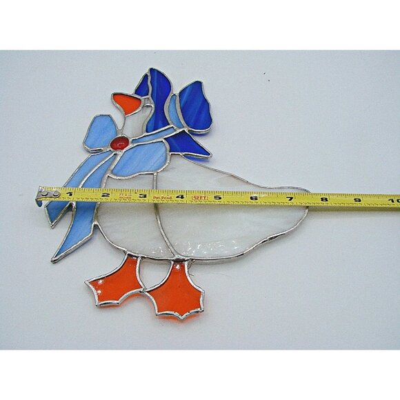 Stained Glass Goose Mother Goose Suncatcher Hanging Window Decor Blue White 7.5" - Picture 7 of 9